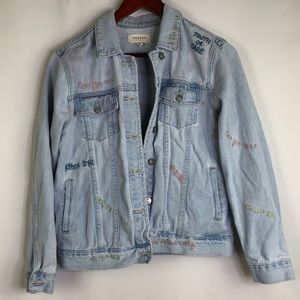 Pacsun Embroidered Jean Jacket Hashtags Denim Streetwear Embroidered Open